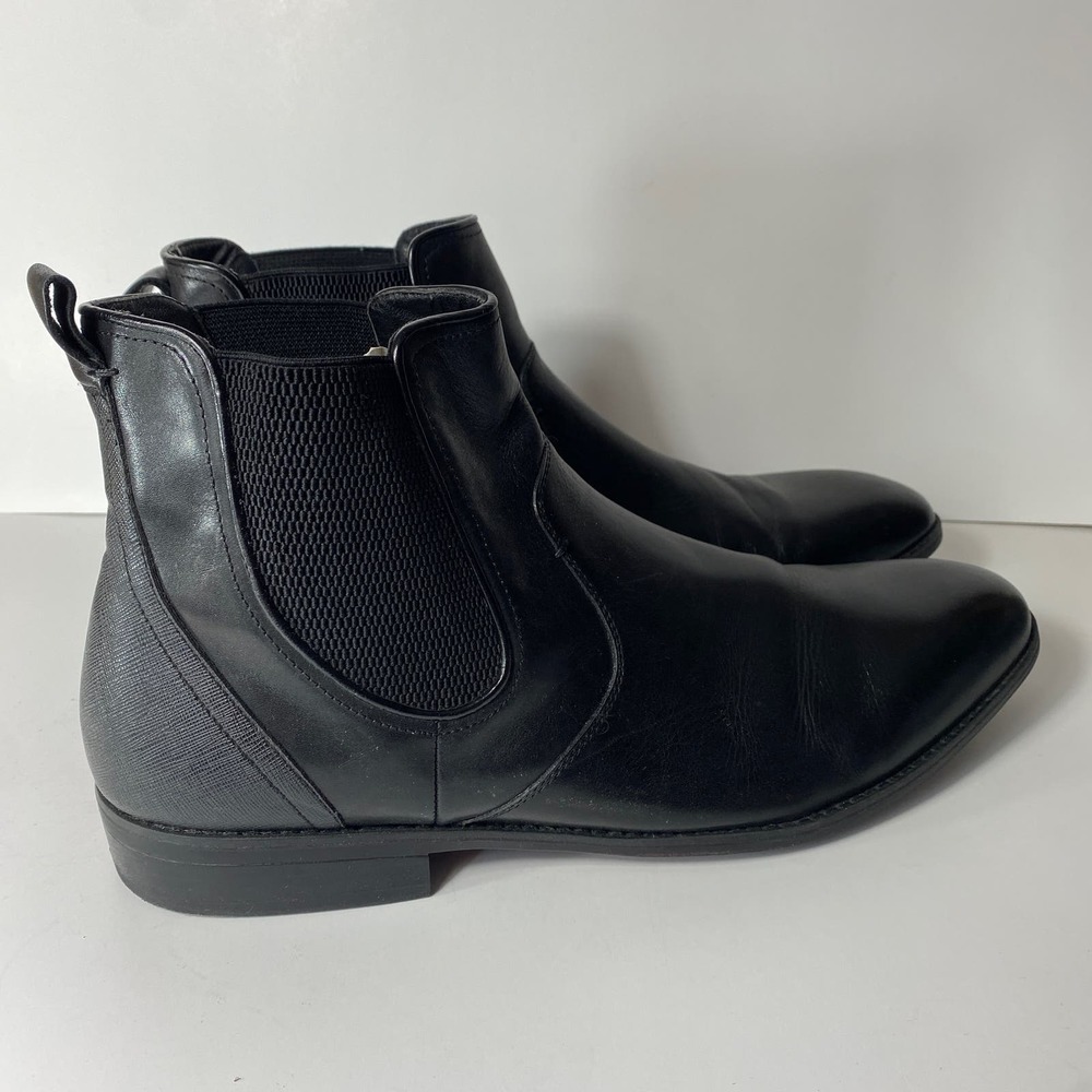 Steve Madden LOBERT Mens Black Leather Ankle Boots Size 13